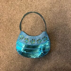Blue sequins and beaded hand bag